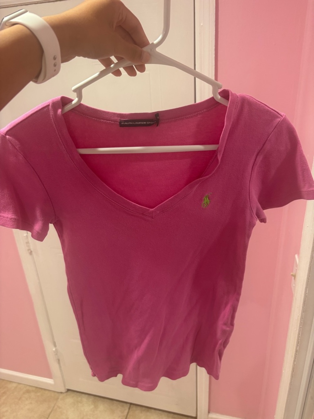 Ralph Lauren Hot Pink V-Neck Short Sleeve Tee